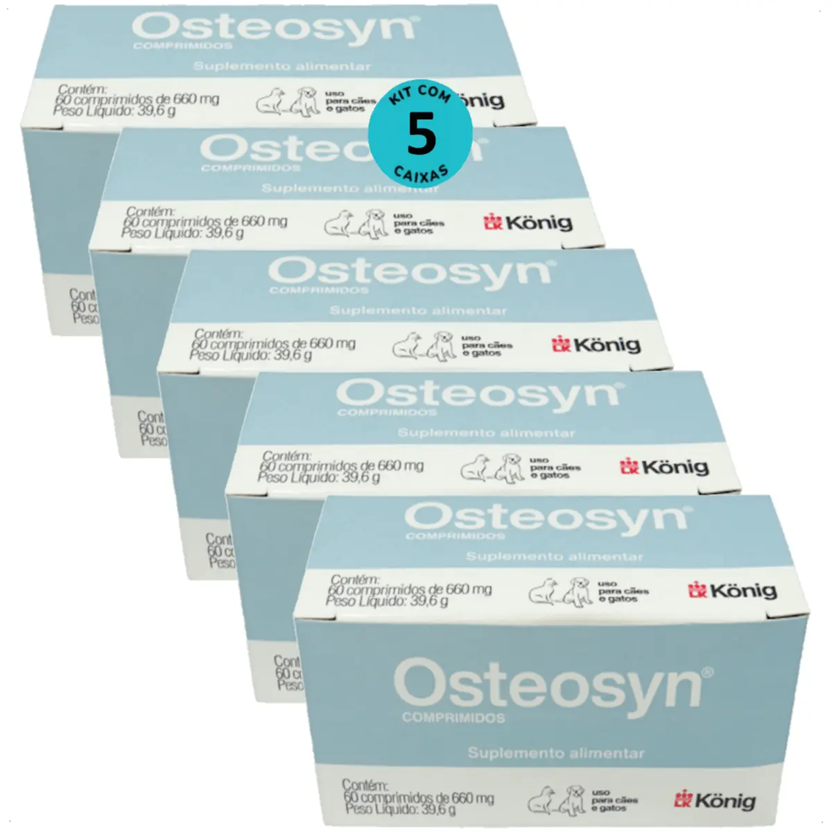 OSTEOSYN 660MG VITAMINAS CÃES E GATOS 60 COMPRIMIDOS KONIG KIT COM 5