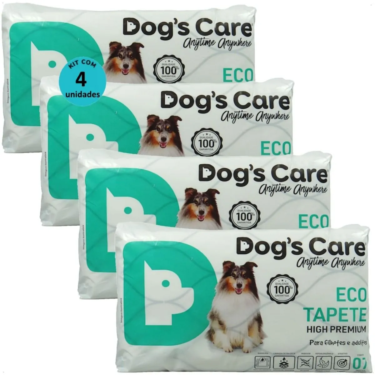 TAPETE HIGIÊNICO DOG´S CARE ECO HIGH PREMIUM 7 UN 82X60 CM KIT COM 4