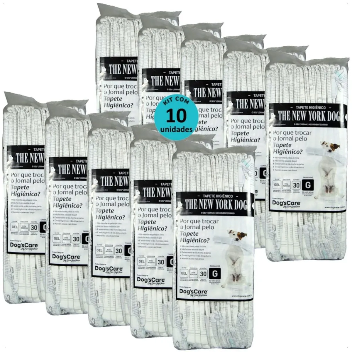 TAPETE HIGIÊNICO THE NEW YORK DOGS TAMANHO G 30 UN 82X60 CM KIT COM 10