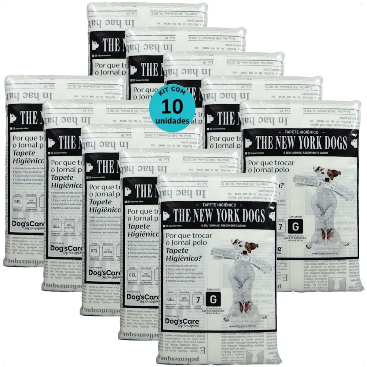 TAPETE HIGIÊNICO THE NEW YORK DOGS TAMANHO G 7 UN 82X60 CM KIT COM 10