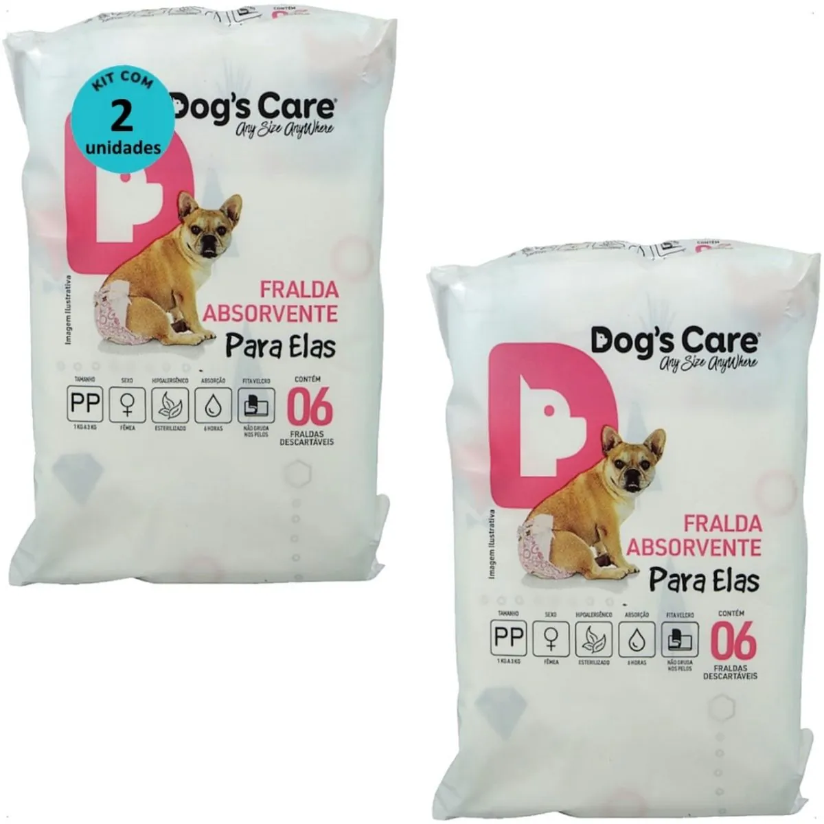FRALDA HIGIÊNICA DESCARTÁVEL DOGS CARE PP 6 UN PARA CÃES FÊMEAS KIT COM 2