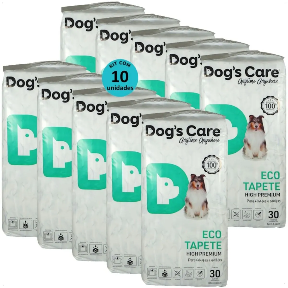 TAPETE HIGIÊNICO DOG´S CARE ECO HIGH PREMIUM 30 UN 82X60 CM KIT COM 10