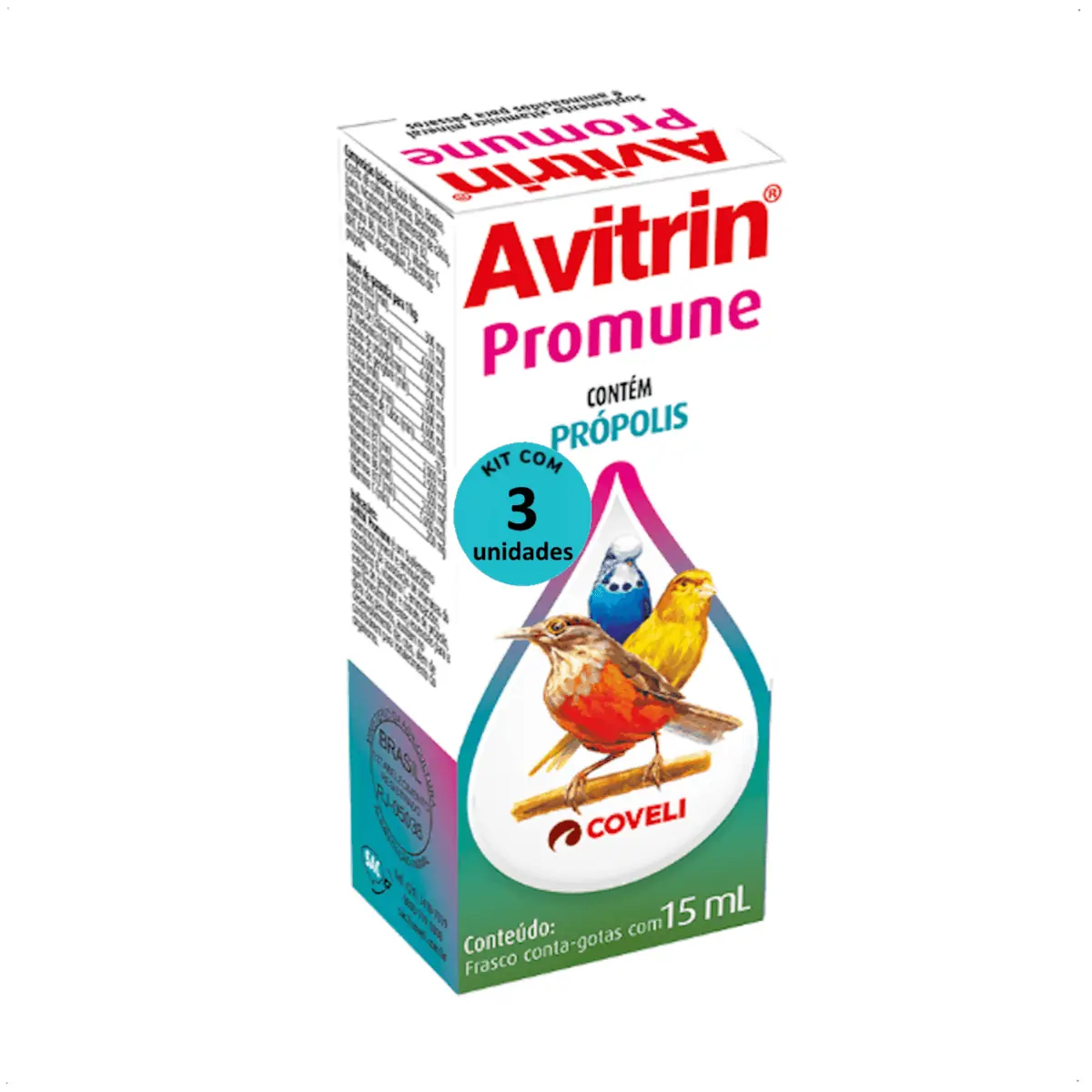 AVITRIN PROMUNE 15ML COVELI SUPLEMENTO PARA PÁSSAROS KIT COM 3
