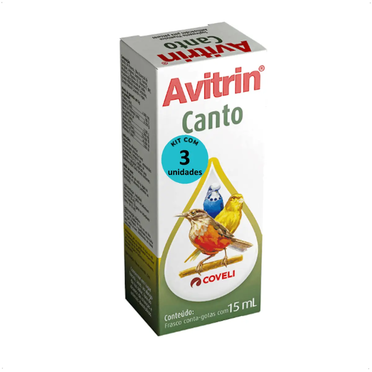 AVITRIN CANTO 15ML COVELI SUPLEMENTO PARA AVES E PÁSSAROS ORNAMENTAIS KIT COM 3 - AVITRIN CANTO 15ML