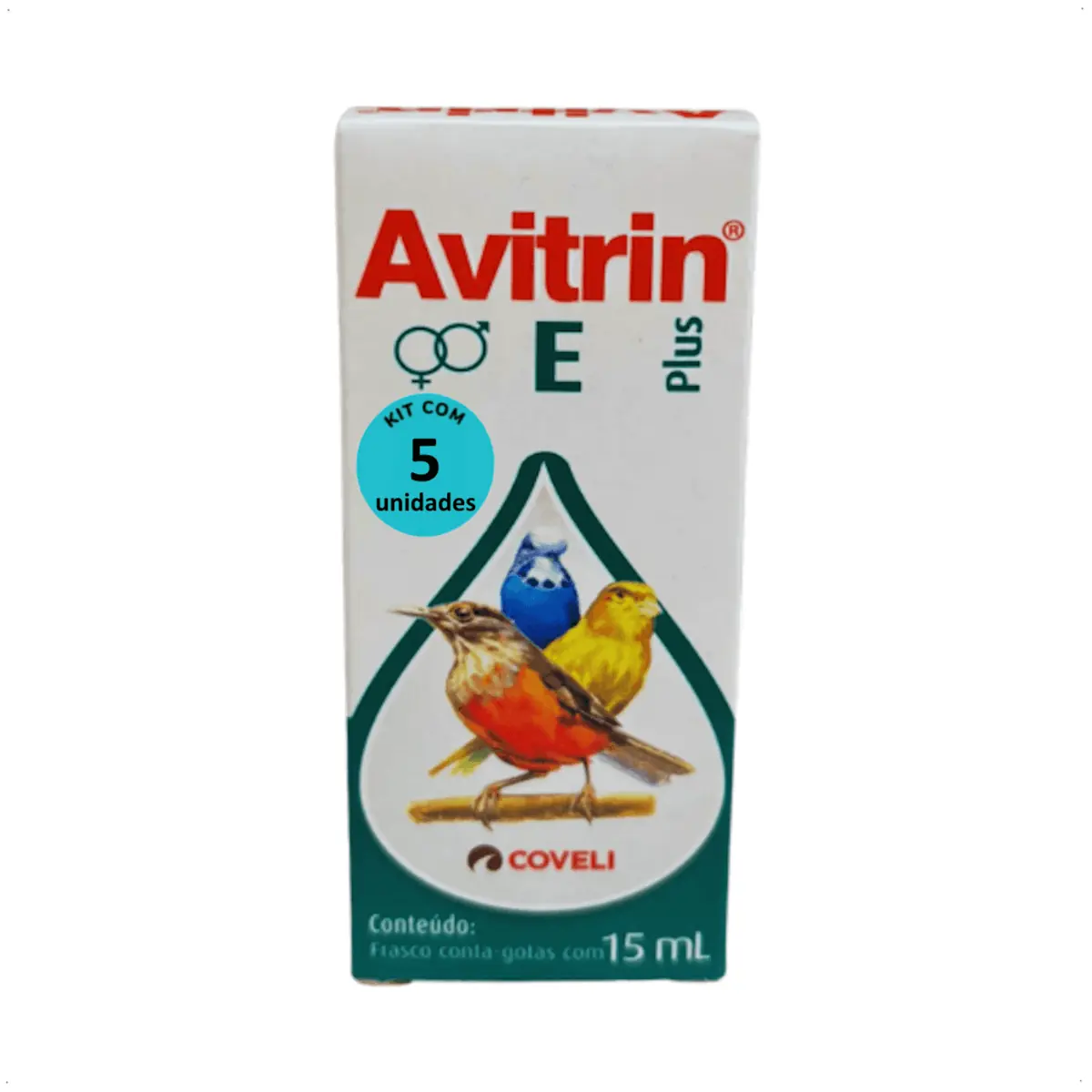 AVITRIN E PLUS 15ML COVELI SUPLEMENTO PARA AVES E PÁSSAROS KIT COM 5
