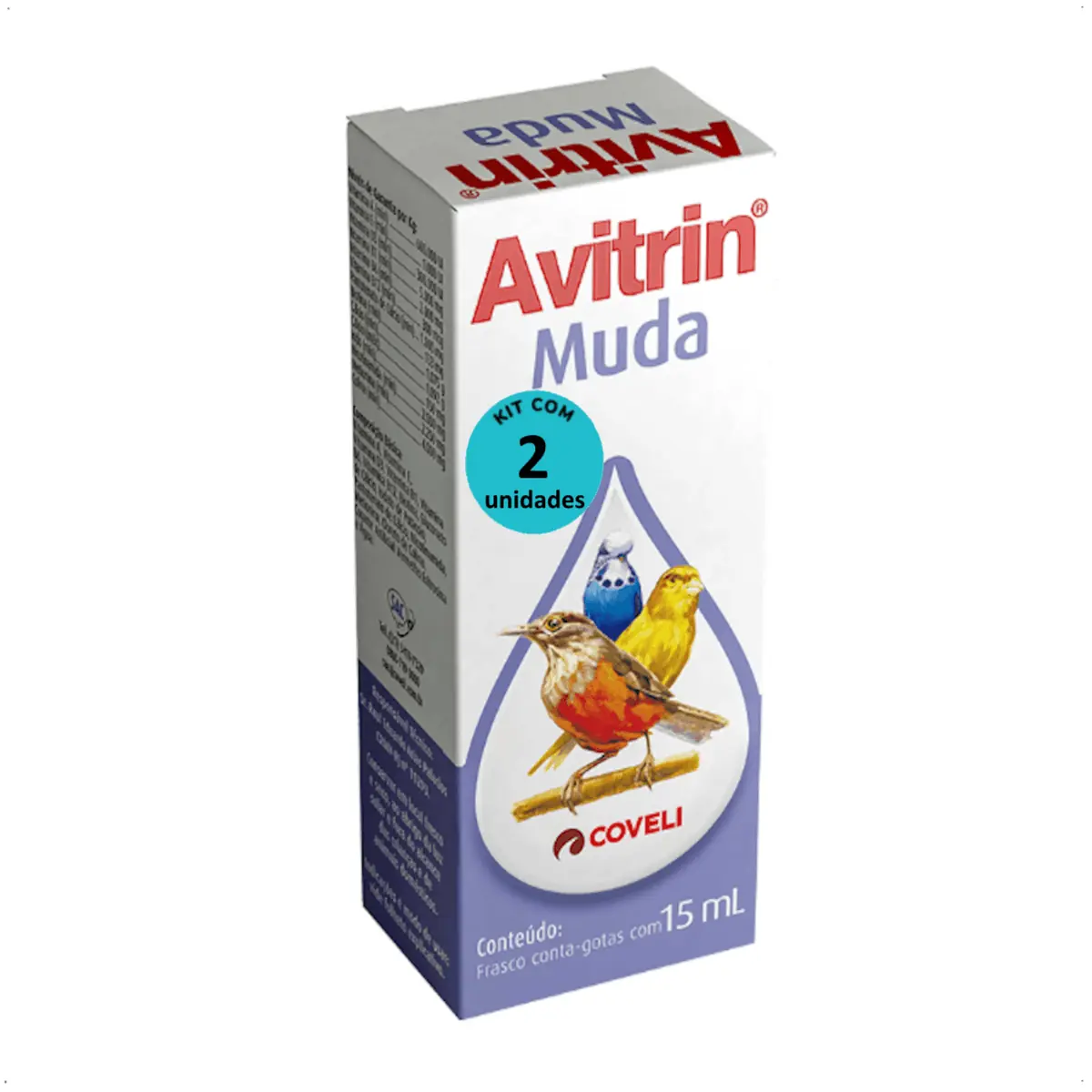 AVITRIN MUDA 15ML COVELI SUPLEMENTO PARA AVES E PÁSSAROS KIT COM 2