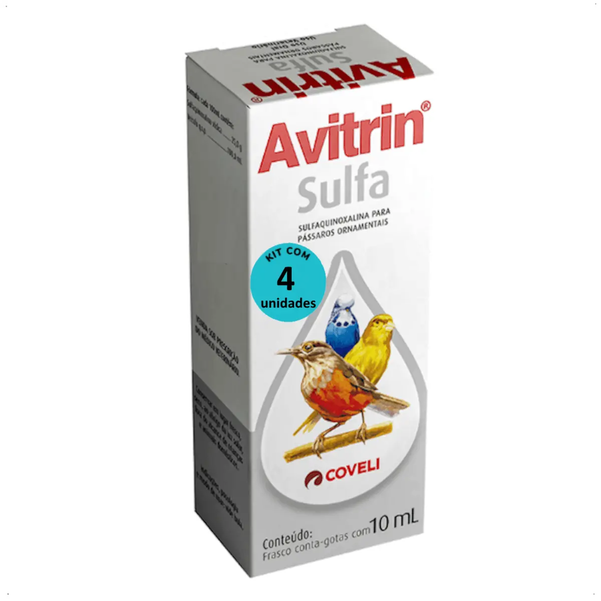 AVITRIN SULFA 10ML COVELI PARA AVES ORNAMENTAIS KIT COM 4