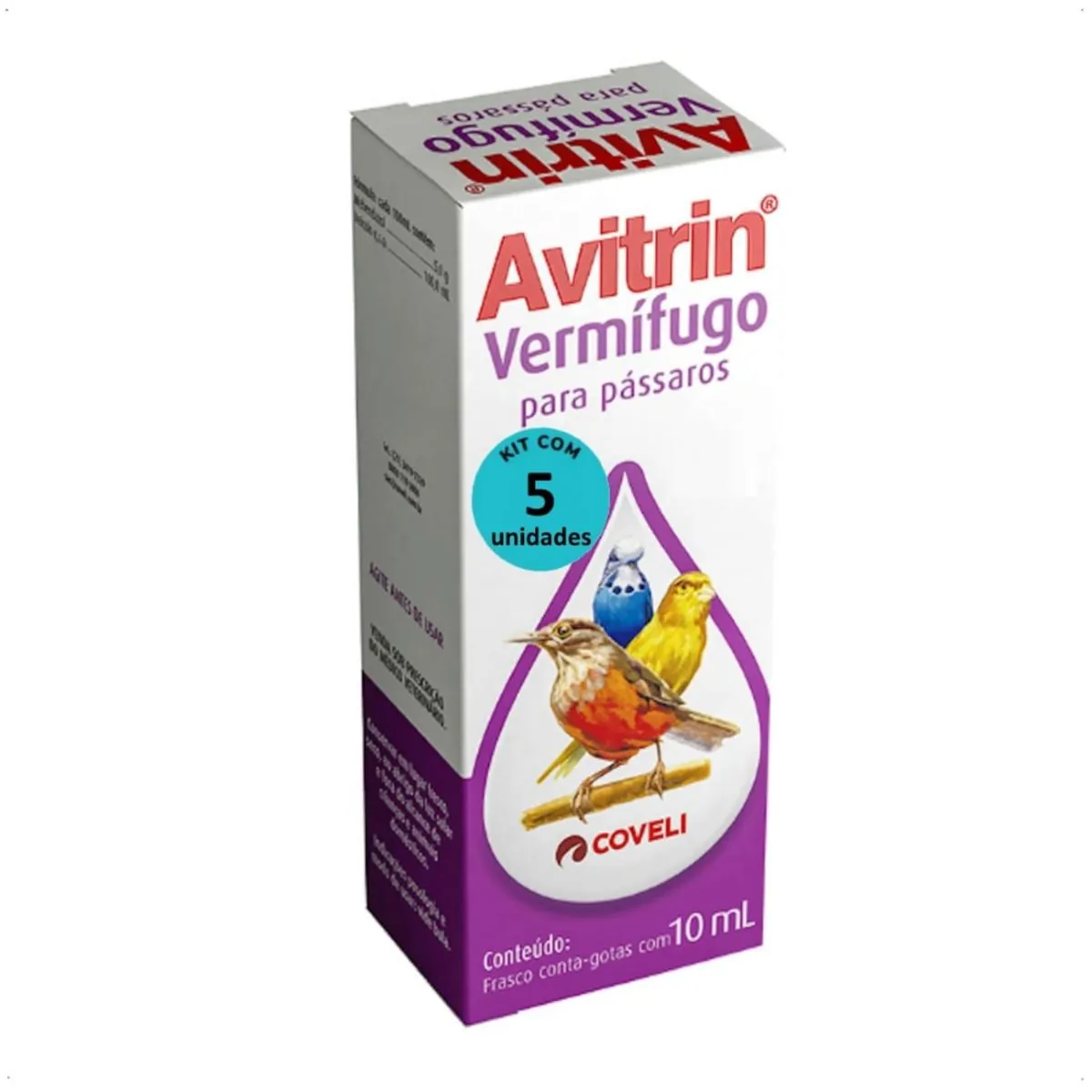 AVITRIN VERMÍFUGO 10ML COVELI PARA PÁSSAROS KIT COM 5