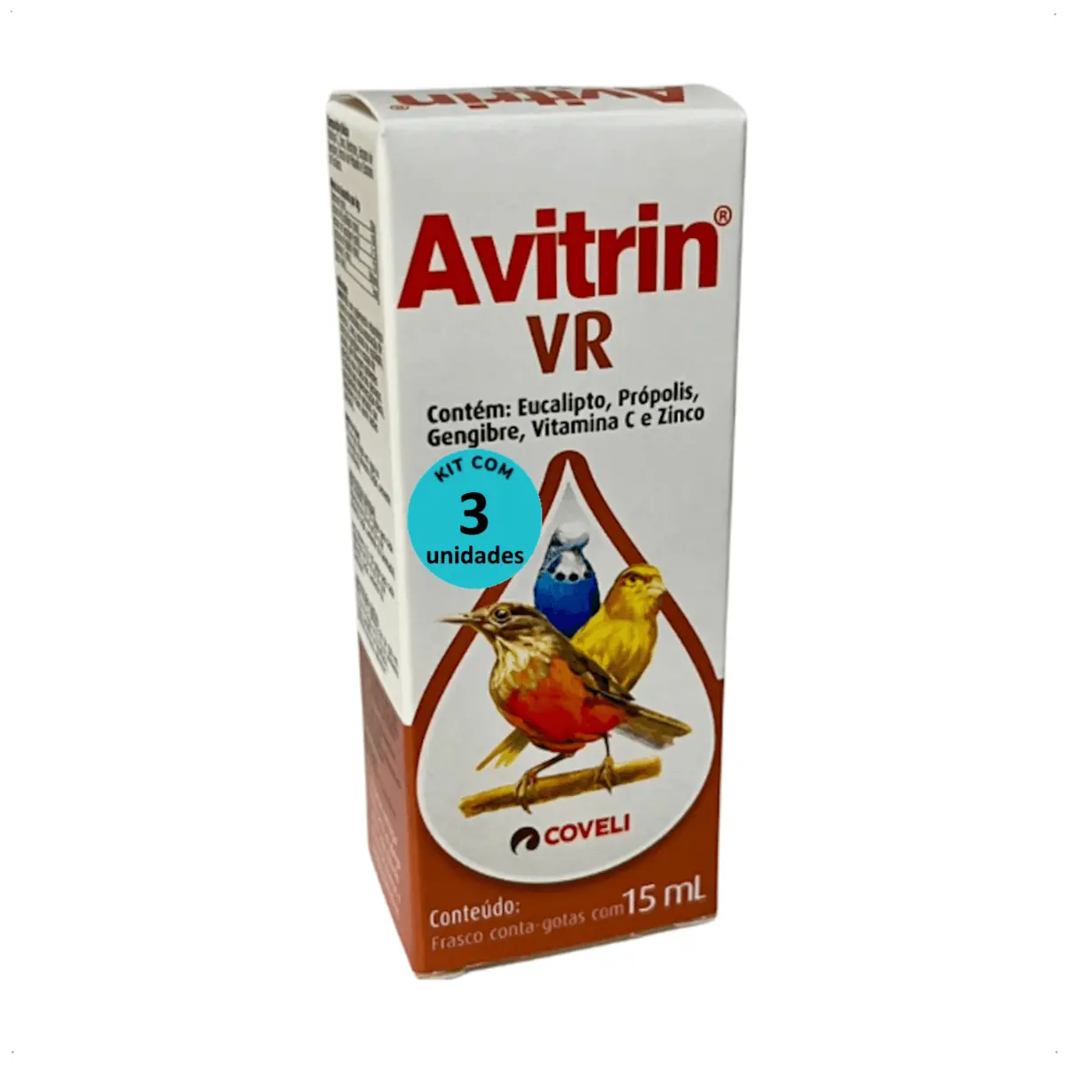 AVITRIN VR 15ML COVELI SUPLEMENTO PARA PÁSSAROS E AVES ORNAMENTAIS KIT COM 3