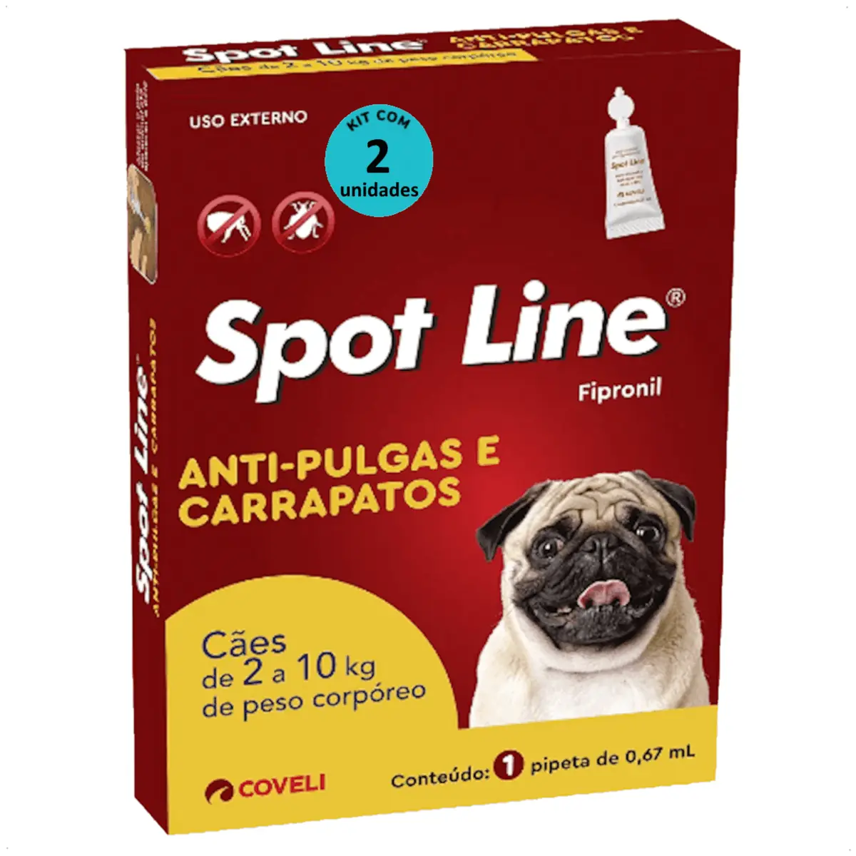 SPOT LINE ANTIPULGAS E CARRAPATOS 0,67ML PARA CÃES DE 2 A 10KG COVELI KIT COM 2