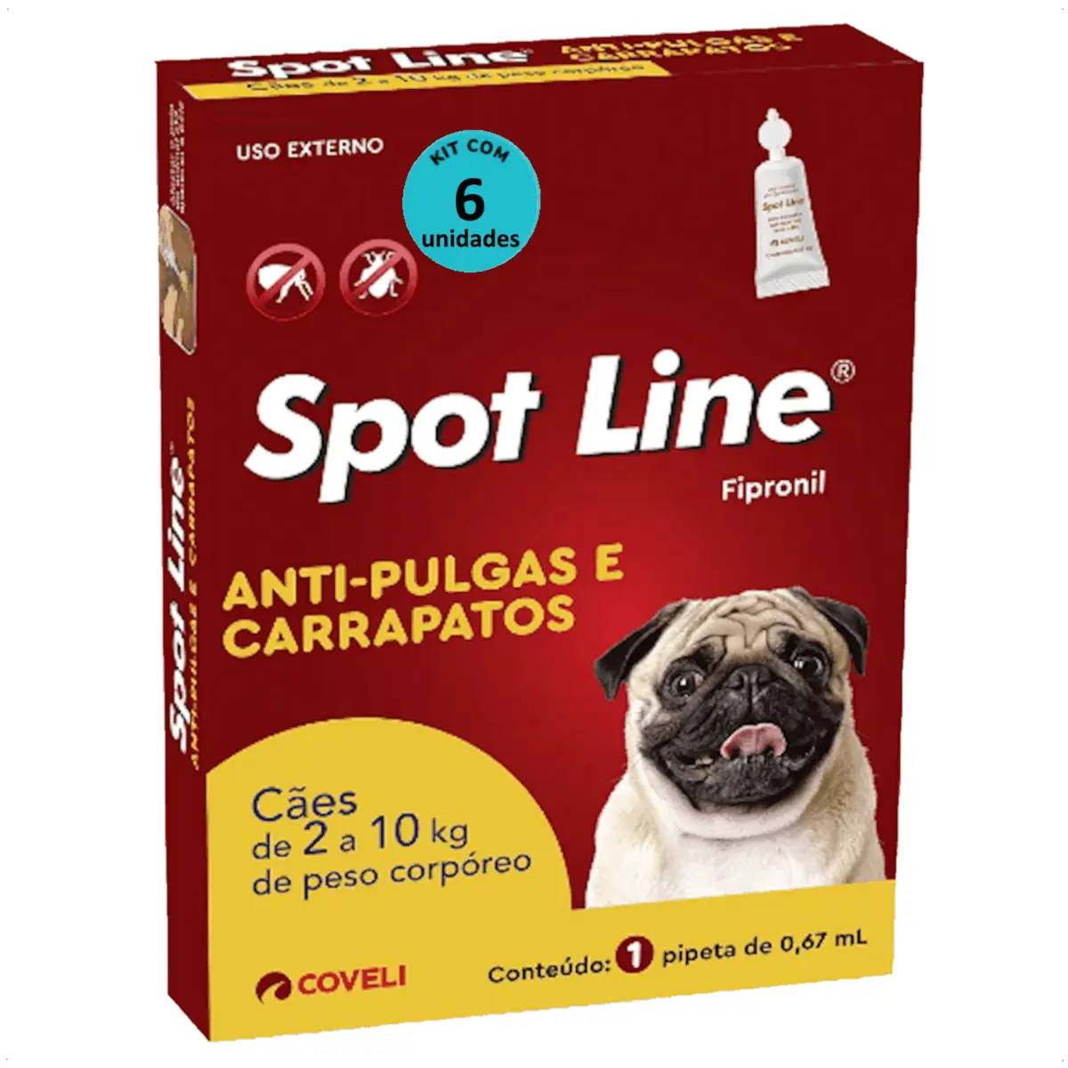 SPOT LINE ANTIPULGAS E CARRAPATOS 0,67ML PARA CÃES DE 2 A 10KG COVELI KIT COM 6