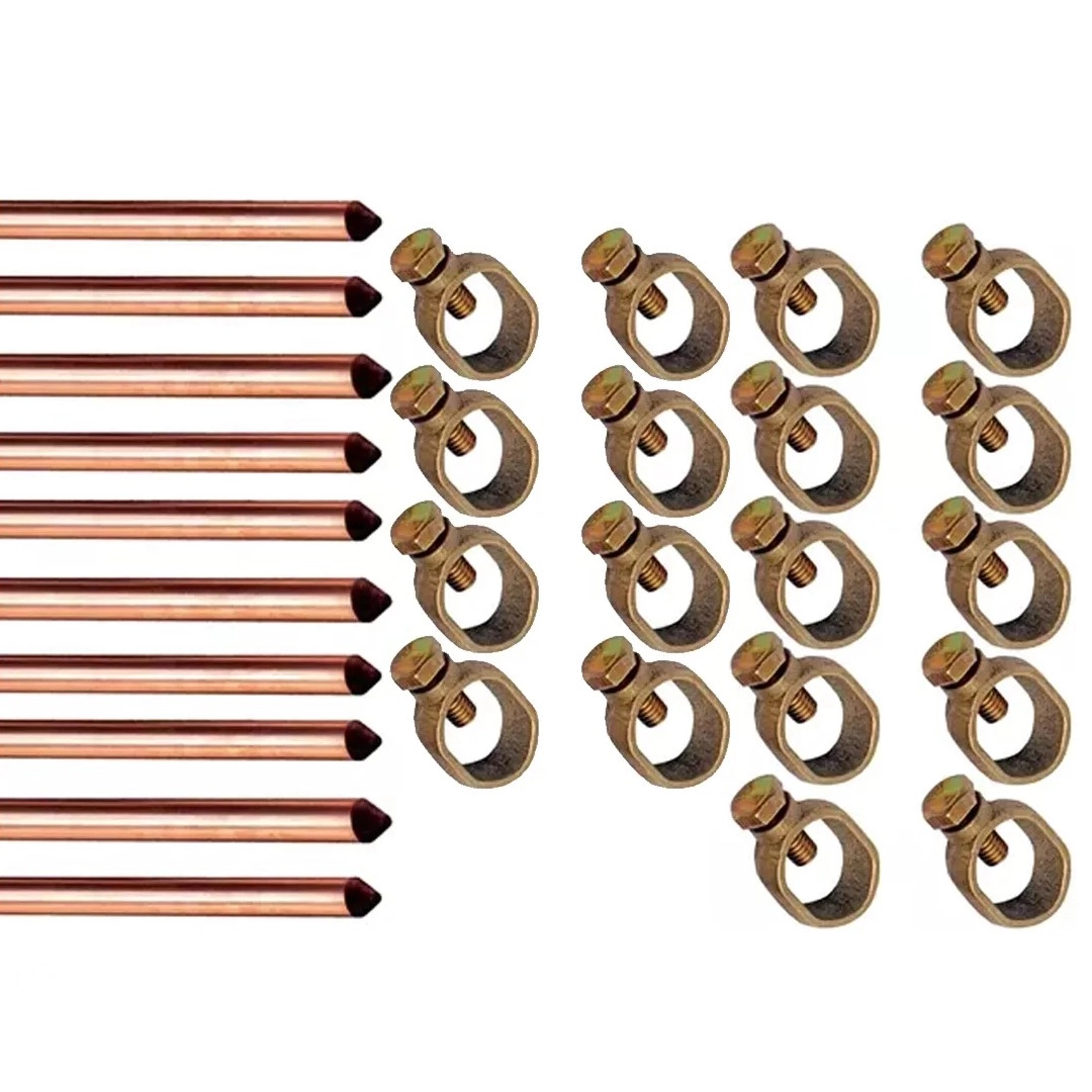 Kit 10 Haste Aterramento Cobreada 5/8 X 2,4mts + Conectores