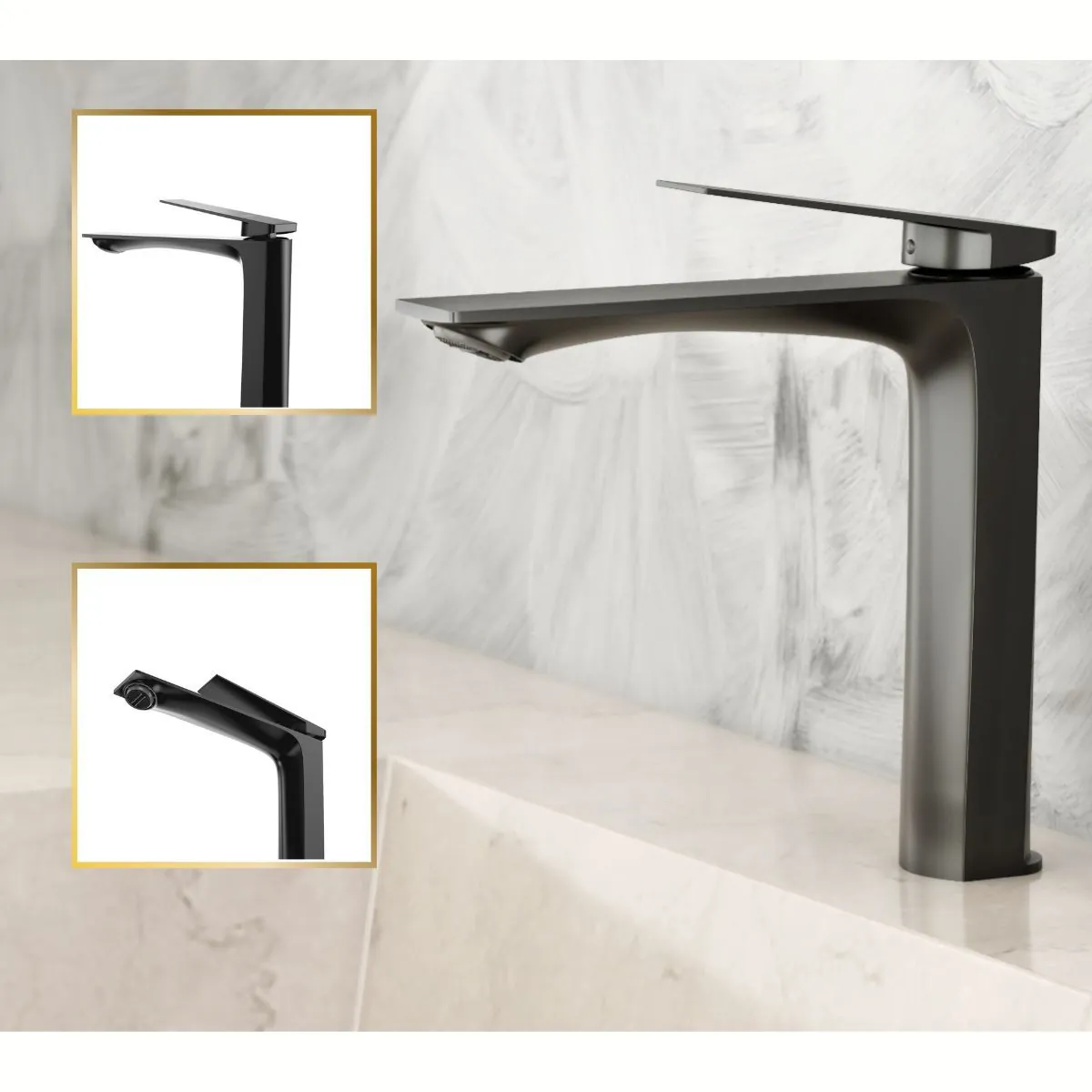 Torneira Banheiro Preta Baixa Atenas 100% Metal Premium Quente E Frio