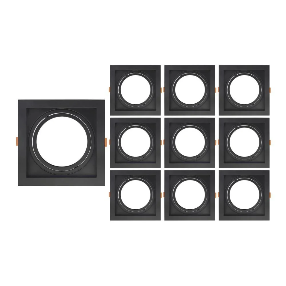10 Spots De Embutir Recuado Taschibra Conecta Para Lâmpada Ar111 Quadrado Preto