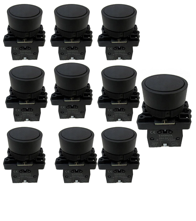 Kit 10 Botão Pulso Plastico  Lk2-ea21 (preto) 1na Lukma