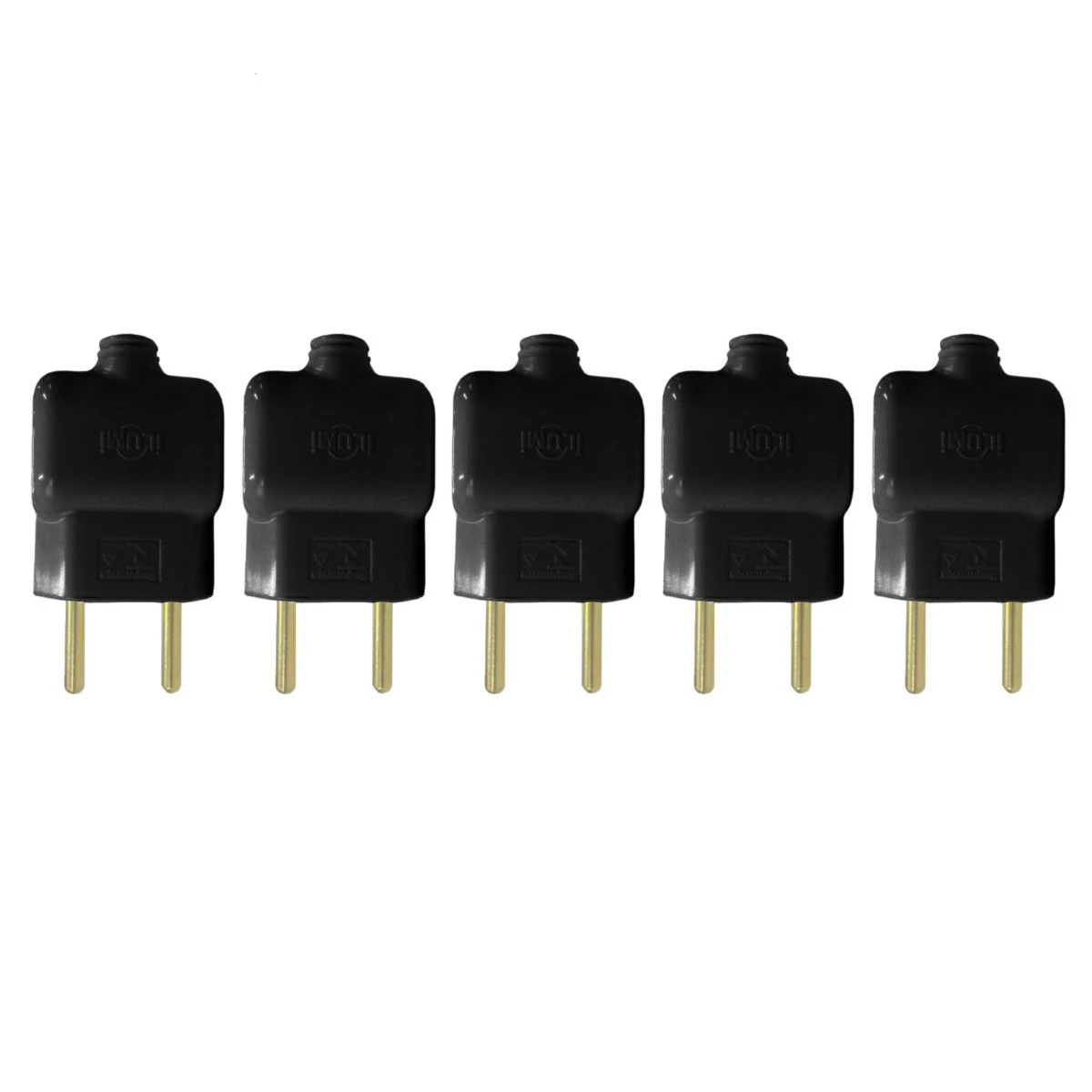 Kit 5 Plug Tomada Pino Macho Prensa Cabo 2p Preto 10a 250v