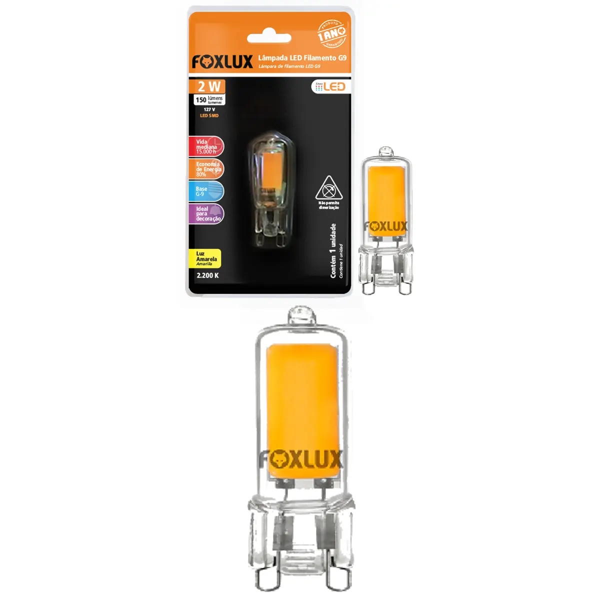 Kit 2 Lâmpada De Filamento Foxlux Halopin G9 2w 127v