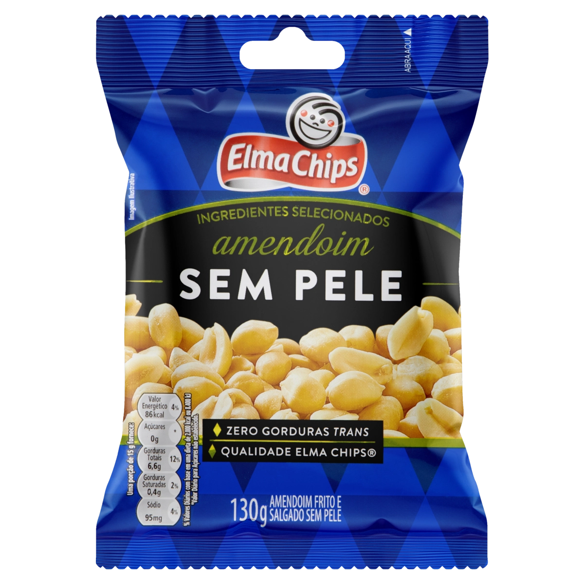 Amendoim Frito Salgado Sem Pele Elma Chips Pacote 130g