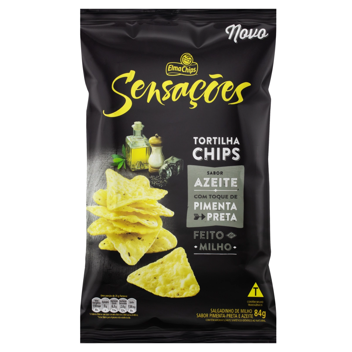 Tortilha Chips Azeite Com Toque De Pimenta Preta Elma Chips Sensações Pacote 84g