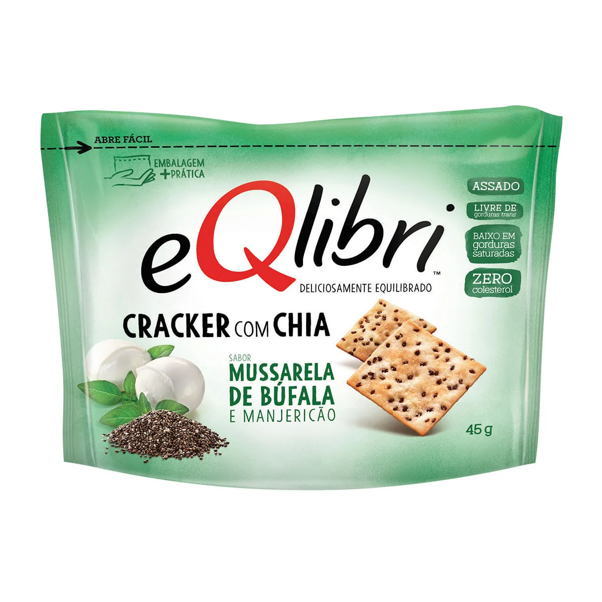 Biscoito Cracker Com Chia Mussarela De Búfala E Manjericão Eqlibri Pacote 45g