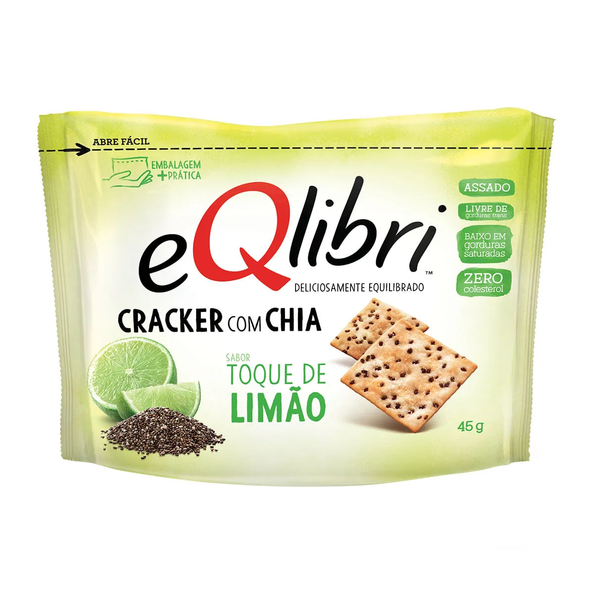 Biscoito Cracker Com Chia Toque De Limão Eqlibri Pacote 45g