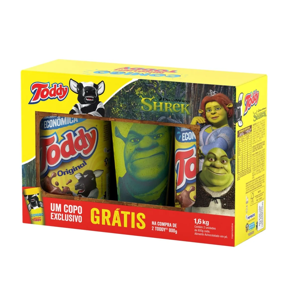 Pack Achocolatado Pó Original Toddy Caixa 1,6kg 2 Unidades Grátis Copo Exclusivo