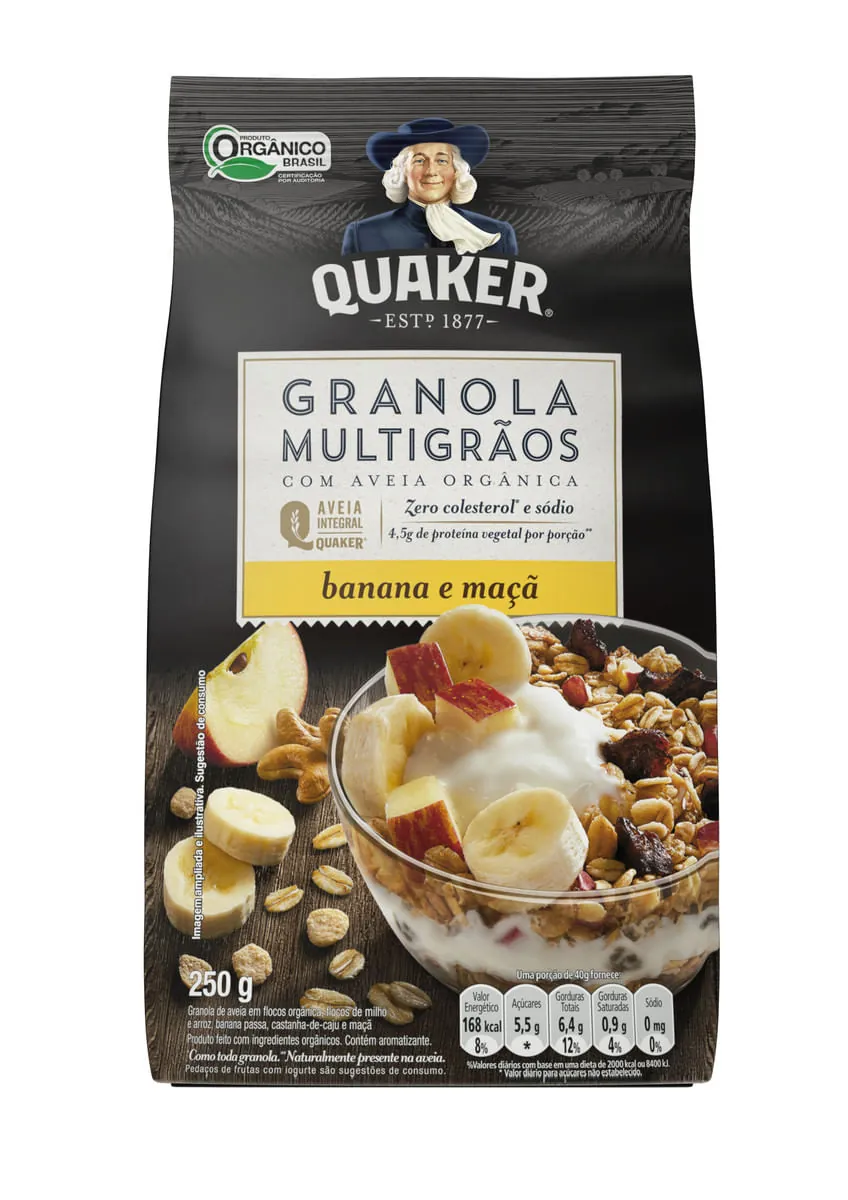 Granola Orgânica Quaker Multigrãos Banana e Maçã Pacote 250 g