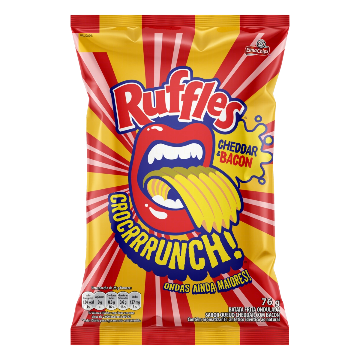 Batata Frita Ondulada Cheddar Bacon Elma Chips Ruffles Pacote 76g