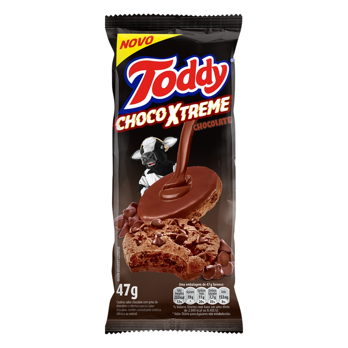 Biscoito Cookie Chocolate Com Gotas De Chocolate Toddy Chocoxtreme Pacote 47g