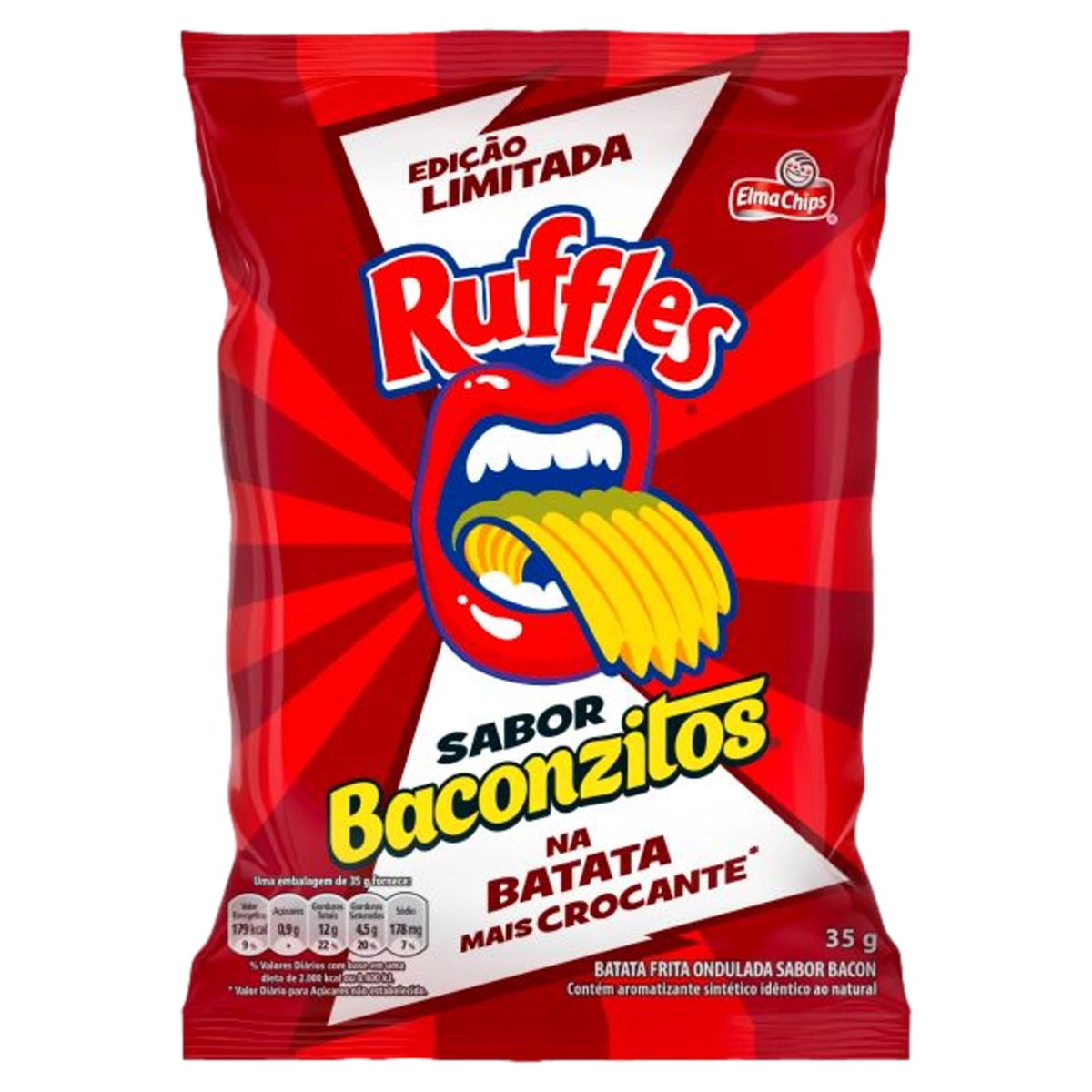Batata Frita Ondulada Baconzitos Elma Chips Ruffles Pacote 35g
