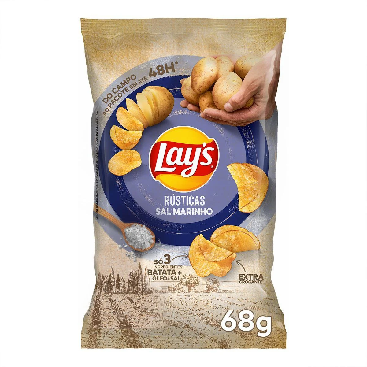 Batata Frita Lays Rústica Sabor Sal Marinho 68g