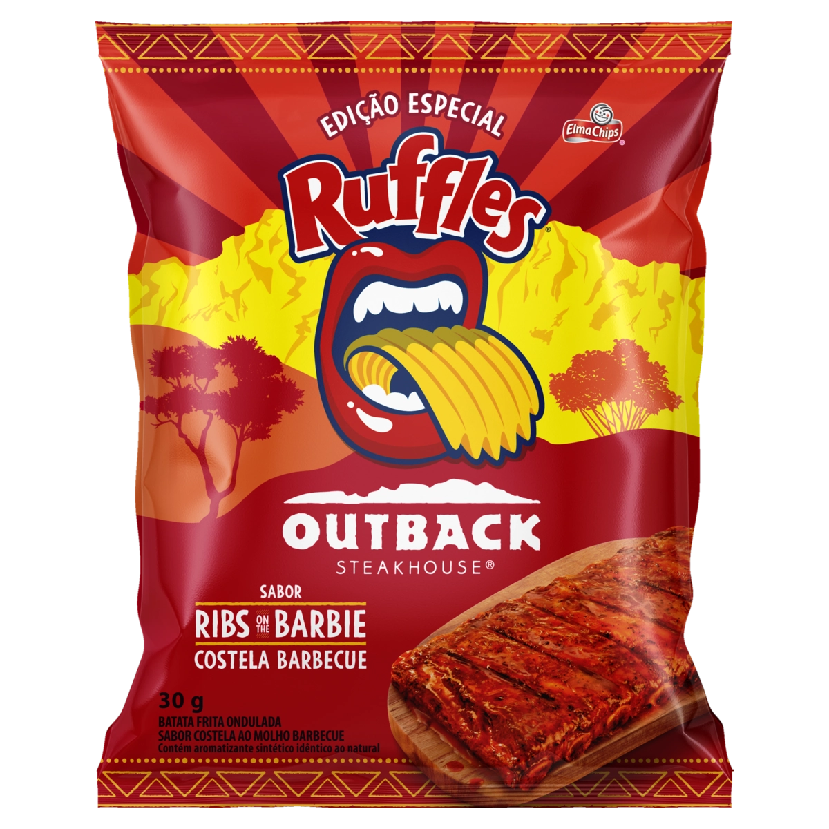 Batata Frita Ondulada Costela Barbecue Elma Chips Ruffles Pacote 30g Edição Especial Outback Steakho