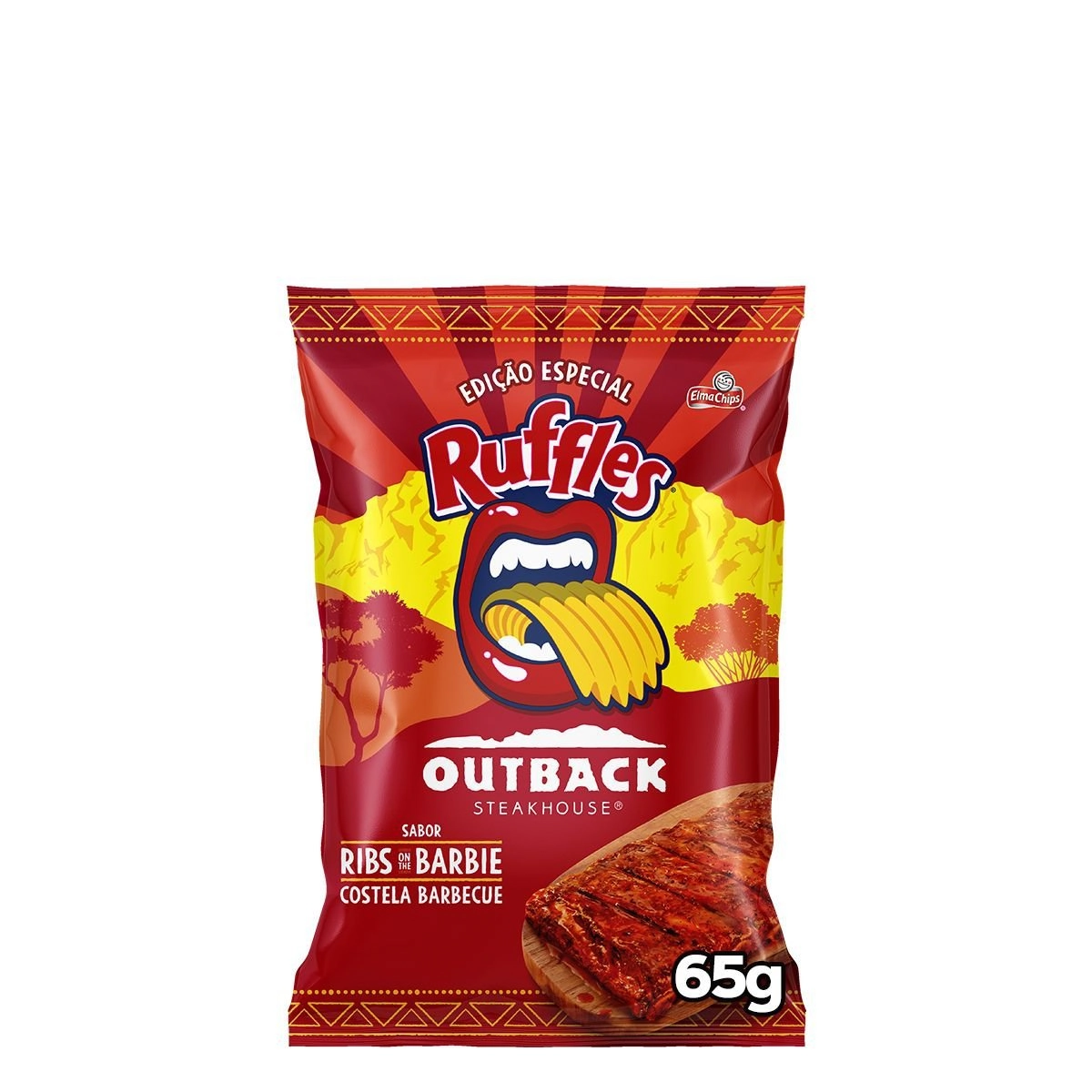 Batata Frita Ondulada Costela Barbecue Elma Chips Ruffles Pacote 65g Edição Especial Outback Steakho