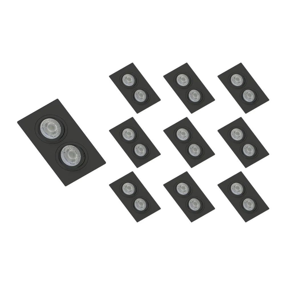 10 Spots De Embutir Plano Save Energy Para 2 Lâmpadas Mr16 Gu10 Bivolt Preto