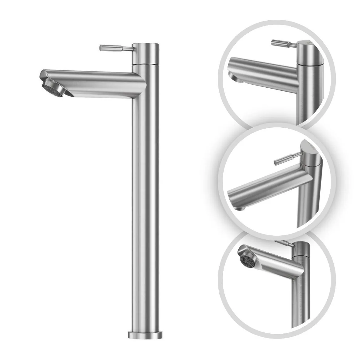 Torneira Banheiro Alta Lavabo Madrid Aço Inox 304 Goldenx Níquel Escovado Alta