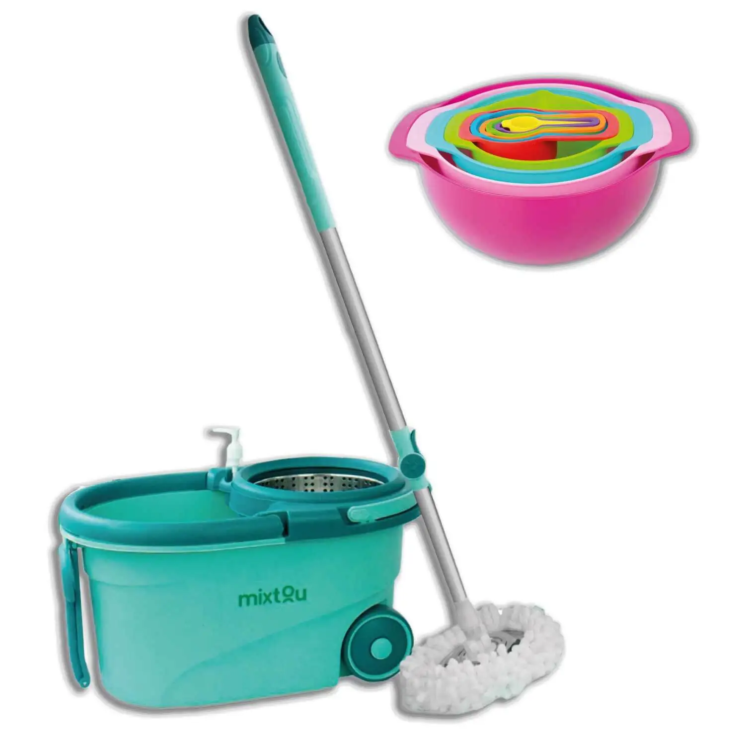 Kit Tigelas Coloridas 10 Peças + Mop C/ Balde Centrífuga