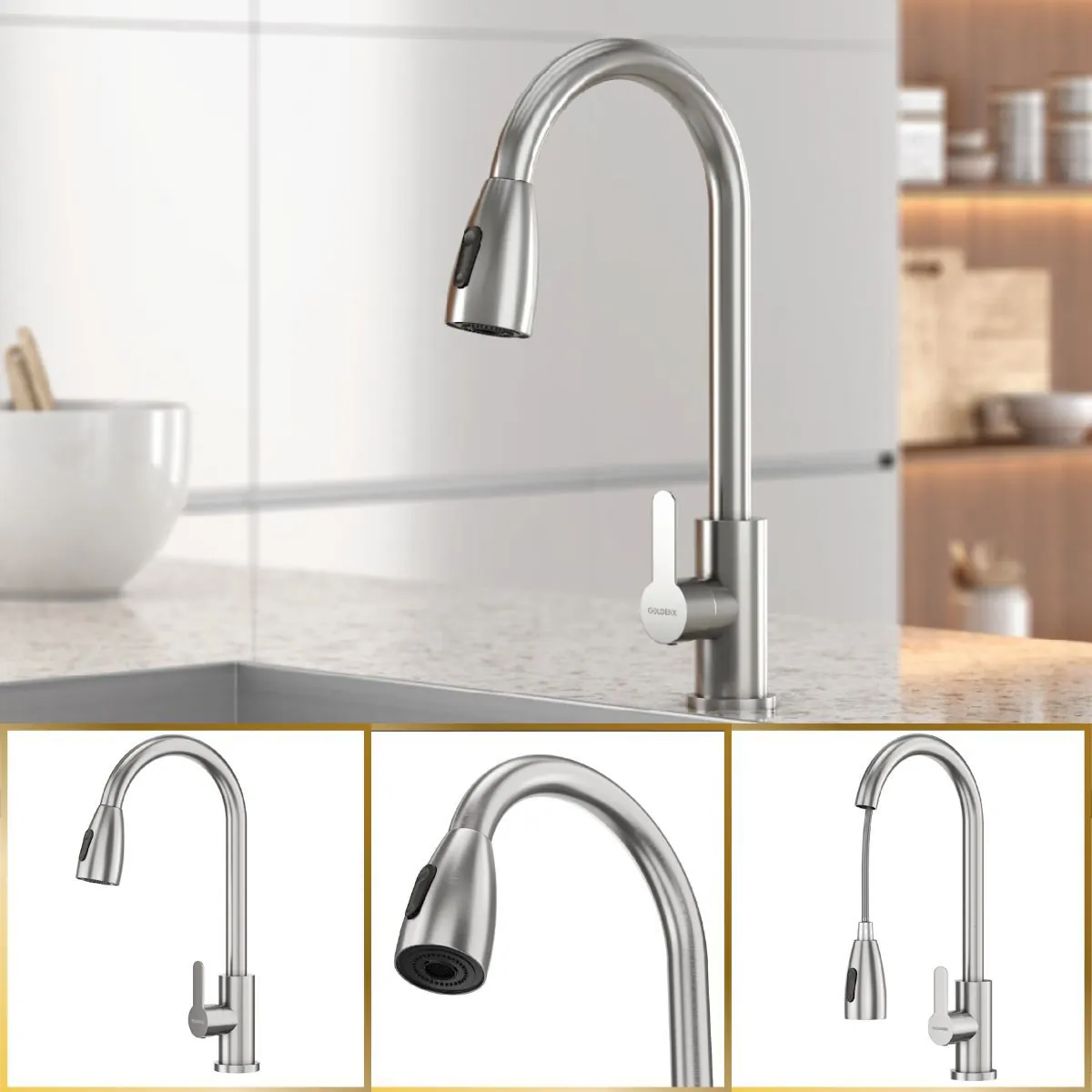Torneira De Cozinha Roma Mangueira Flexível Aço Inox Goldenx