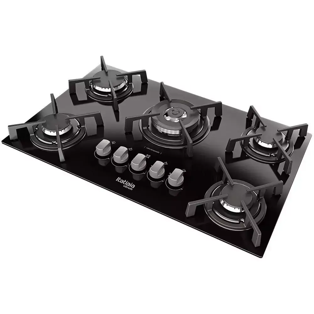 Cooktop a Gás Itatiaia 5 Bocas Vitrum Preto, com Tripla Chama Bivolt