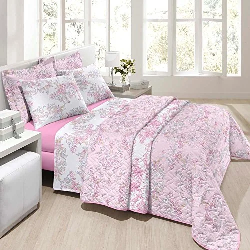 Jogo De Cama Queen Prata Susana Rosa 4 Peças 100 Algodão 150 Fios Santista