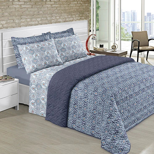 Jogo De Cama Casal Prata Derbak Azul 4 Peças 150 Fios Santista