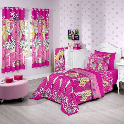 Edredom Dupla Face Solteiro 40 Algodão 60 Poliéster Barbie Flower Santista