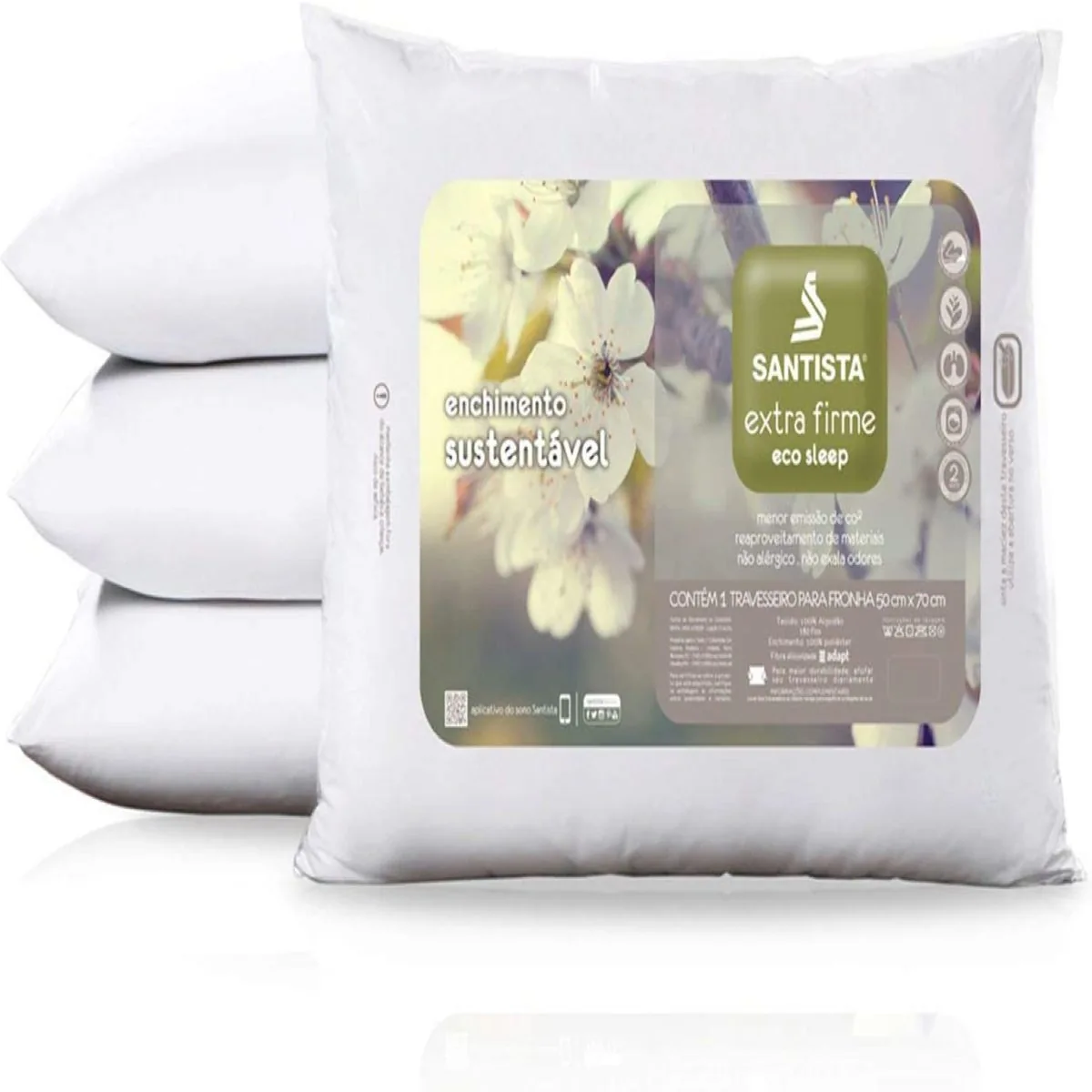 Travesseiro Eco Sleep Suporte Extra Firme Percal 180 Fios Branco Santista