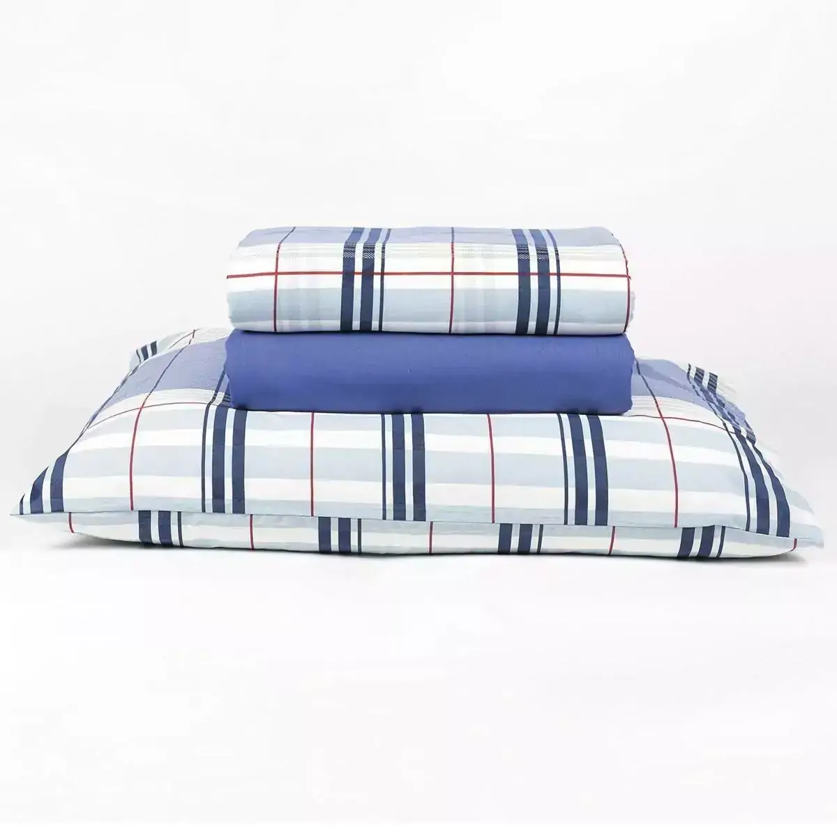 Jogo De Cama Duplo Solteiro Royal Plus 100% Algodão Madras Azul Santista
