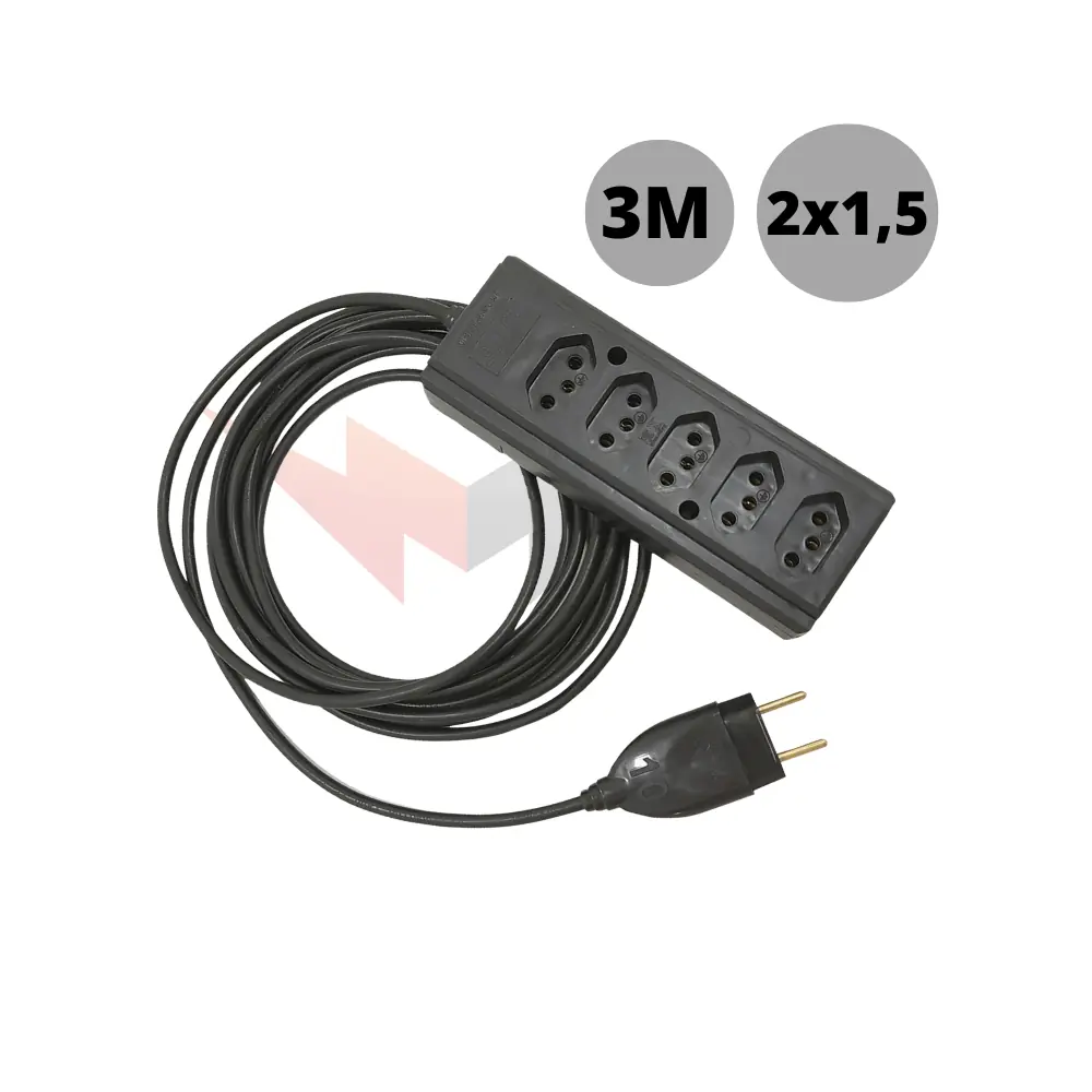 Extensão Quíntupla De Uso Geral Com Cabo Pp 2x1,50mm Com 3 Metros