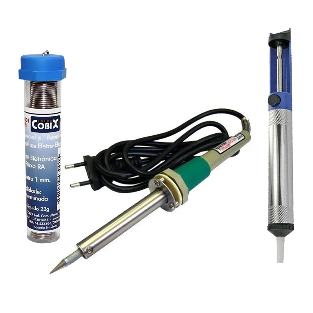 Kit Ferro Solda + Sugador + Solda Sc60 50w  127v Hikari Plus