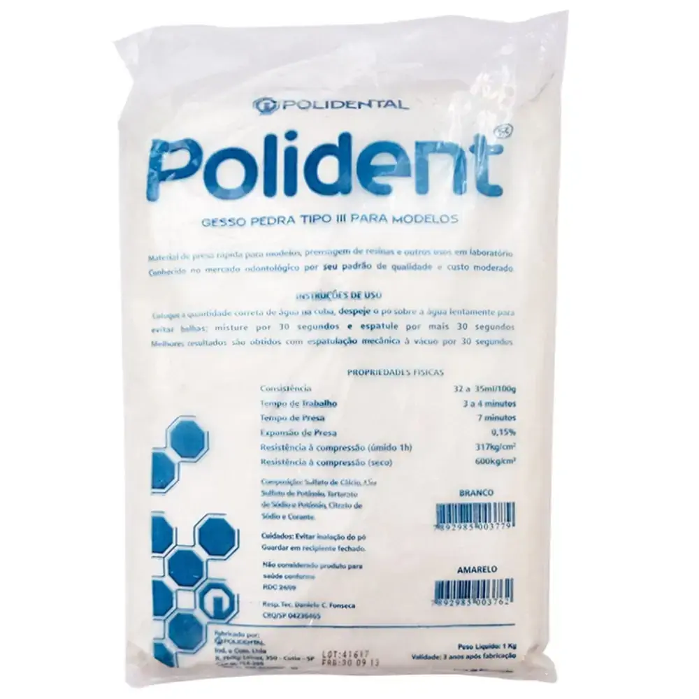Gesso Pedra Amarelo Tipo III 1kg - Polidental - 26.9421