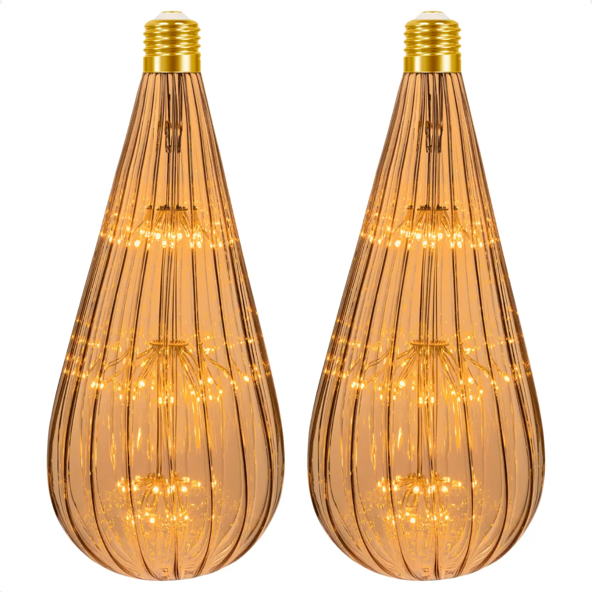 Kit 2 Lâmpadas Led Taschibra Vintage Fireworks Bt125 E27 Bivolt 2200k Âmbar