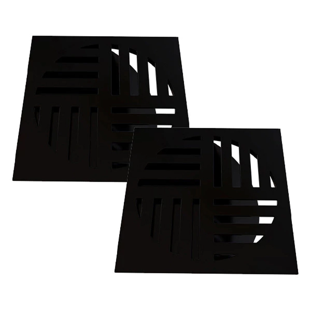 Kit 2 Ralo Grelha Quadrada Com Fecho Automático Preto 10cm