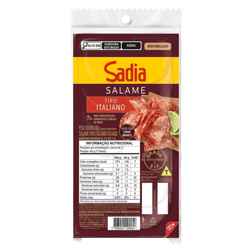 Salame Tipo Italiano Sadia Fatiado
