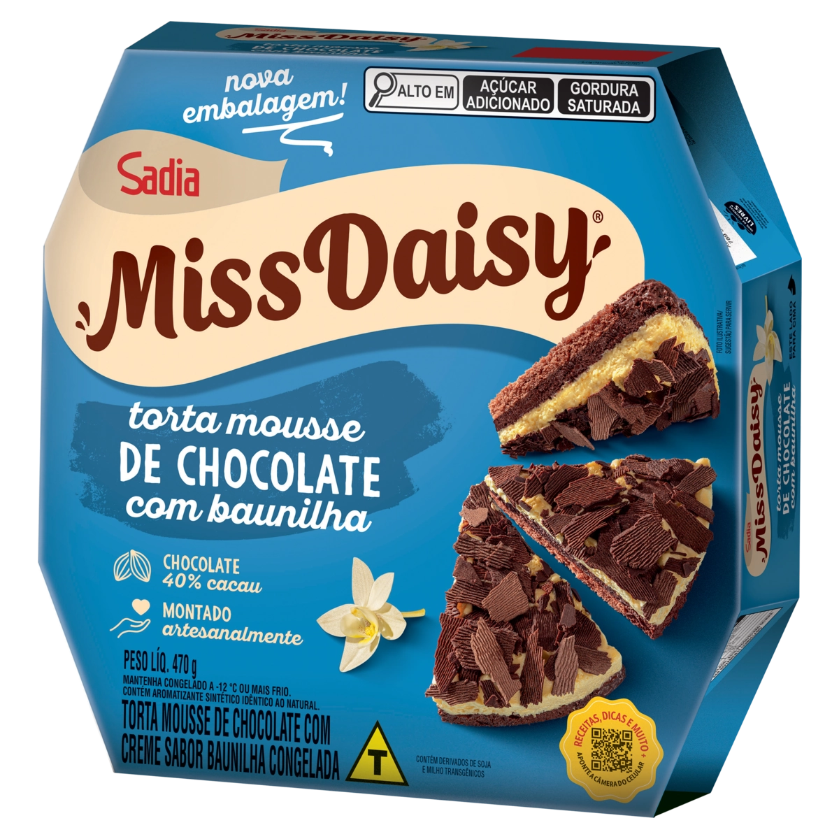Torta Mousse De Chocolate Com Creme Vanilla Miss Daisy Caixa 470g